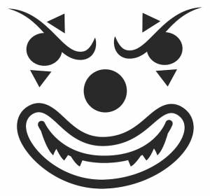 Злое лицо клоуна черный трафарет ужасов изолирован на белом фоне