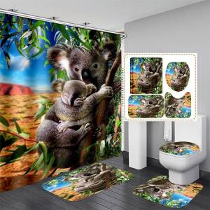 Занавеска для душа Koala с 3D рисунком диких животных, водонепроницаемая занавеска для ванной комнаты, Противоскользящий коврик для ванной, набор ковриков для туалета, декор для детской ванны