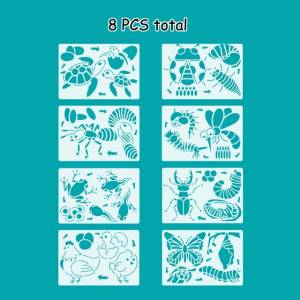 Развивающие пластиковые трафареты для картин, Обучающие Монтессори, животные и насекомые, 8 шт