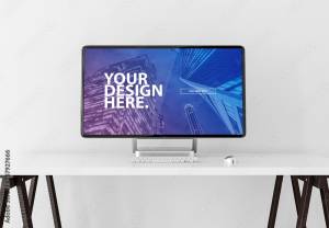 Computer Monitor on Desk Mockup Шаблон Stock