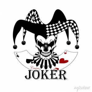 Vector black and white image of a joker skull