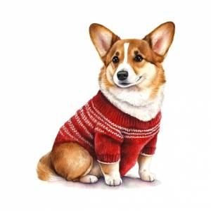 Акварель корги акварельная новогодняя шапка для дизайна обоев забавная векторная иллюстрация мультяшный век