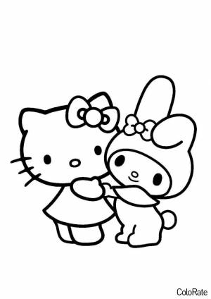 Раскраска Моя Мелодия и Хелло Китти