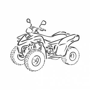 Квадроцикл в черном на белом фоне подробный рисунок в стиле винтаж офорт