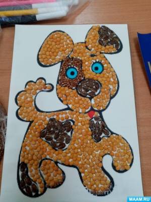 Аппликация из крупных семян «Собачка»
