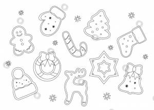набор рождественских пряников, новогодние сладости, имбирный пряник, шаблон для выпечки, каракули и эскиз