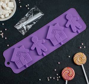 Форма для леденцов и мороженого «Дом для имбирного пряника», 4 ячейки 31×9 см