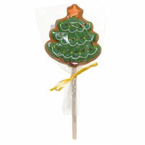 Пряник, 40 гр, глазированный, имбирный, на палочке, зеленый, Елка, Prani