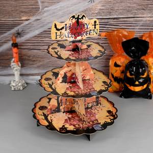 3 яруса Хэллоуин фотополка летучая мышь шаблон картонная башня лечить кондитерский Торт еды дисплей фестиваль Декор поставки