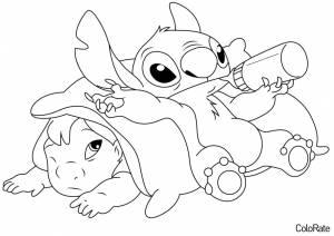 Раскраска Лило и Стич собираются спать