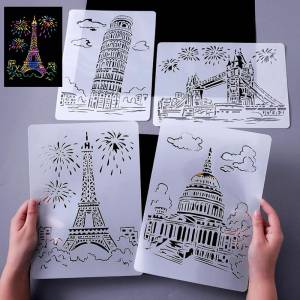 5X Лодка Башня Здание Живопись Трафареты для скрапбукинга DIY Шаблон для тиснения на стене