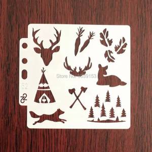 Полые трафареты с изображением рождественского оленя и дерева, рельефная картина на стену, линейка для предварительного рисования, Маскировочный шаблон с распылением