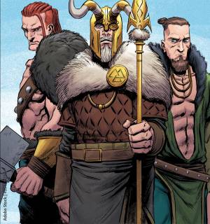 gos of norse mythology, odin, loki, thor , freya, njord Иллюстрация Stock