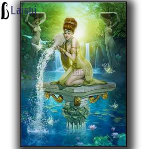 Алмазная 5D Вышивка «пруд лотоса», картина из квадратных страз круглой формы, мозаика «сделай сам» со знаками Зодиака, Водолей, вышивка крестиком