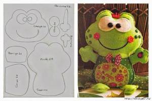 Текстильные игрушки-улитка и лягушки