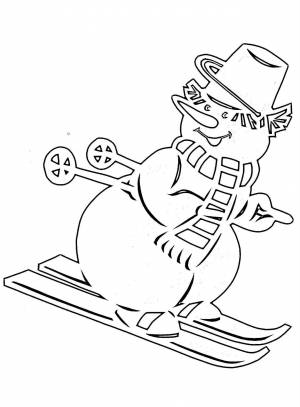 Снеговик на лыжах трафарет
