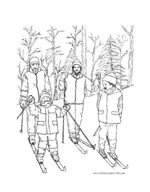 Раскраски Раскраска Лыжники лыжи