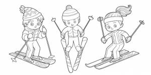 Раскраска для детей, набор лыжников