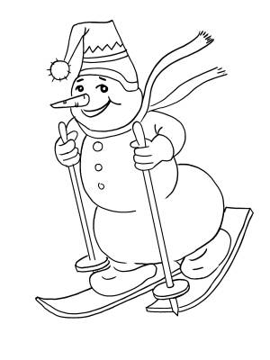 Снеговик на лыжах трафарет