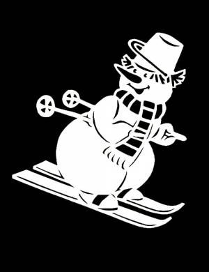 Снеговик на лыжах трафарет