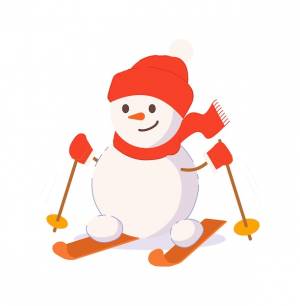 Забавный снеговик на лыжах, изолированные на белом фоне