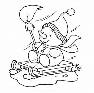 Снеговик на санках трафарет