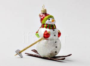 Елочная игрушка Снеговик на лыжах