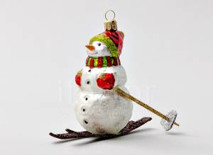 Елочная игрушка Снеговик на лыжах