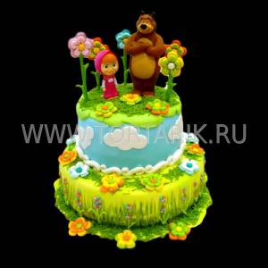 Детский Торт Маша и медведь на солнечной лужайке
