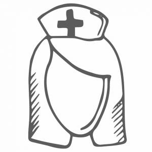 Черная нарисованная вручную икона лица медсестры в шляпе с крестом, выделенная на белом фоне