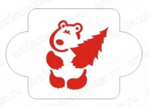 Трафареты на новый год, новогодний трафарет Белый медведь с ёлочкой, Трафарет-Дизайн