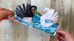 Поделка аппликация из бумаги лебеди на пруду, своими руками, как сделать, мастер класс, шаблоны