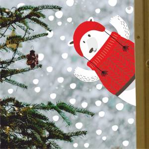 Наклейки на окна новогодние  Медведь в свитере выглядывает