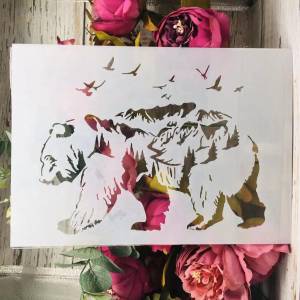 Трафареты  29 см Forrest, горный медведь, птицы, «сделай сам», для ношения слоями, настенная живопись, строительный шаблон, декоративный шаблон