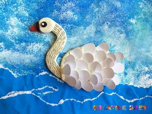 Объемная аппликация Лебедь в смешанной технике