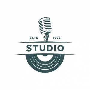 Шаблоны музыкальных логотипов музыкальный микрофон и векторный дизайн виниловых пластинок иллюстрация проигрывателя