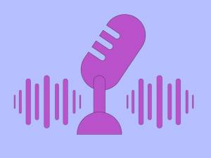 Дизайн логотипа подкаста значка микрофона с иконкой формы и градиентного цвета для разговоров и бизнес-шоу