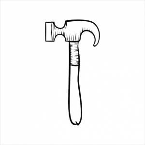 Концепция дизайна художественной иллюстрации рука рисовать символ значок трафарет эскиз молотка