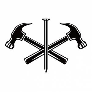 Логотип плотника со скрещенными молотками и металлическим гвоздем