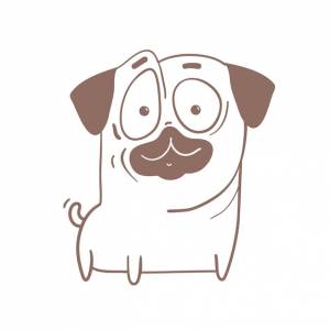 Милый забавный щенок мопса, дружелюбный забавный карикатурный мультфильм собаки
