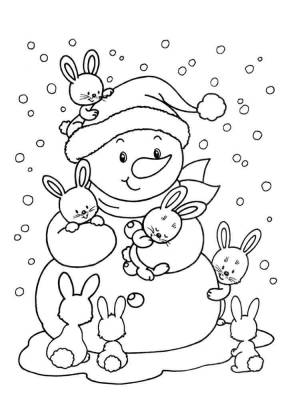 Дед мороз и снегурочка лепят снеговика Зимние раскраски для малышей
