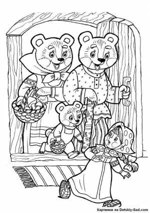 Раскраска Маша и медведи