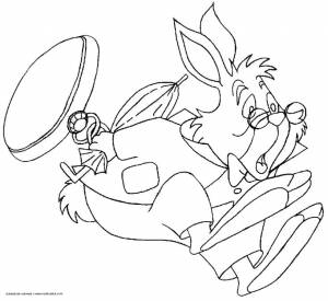 Детская раскраска по мультфильму Алиса в стране чудес, кролик