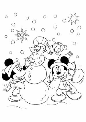 Раскраска «Микки Маус и его друзья лепят снеговика»