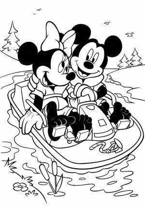 Раскраска Микки Маус и Минни на катамаране