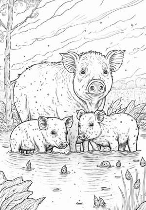 Раскраски свиней и поросят в поле генеративный ии