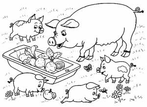 Раскраска «Семья свинок кушает»