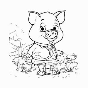 Вектор вектор одной из свиней в истории трех поросят в черно-белой книжке-раскраске