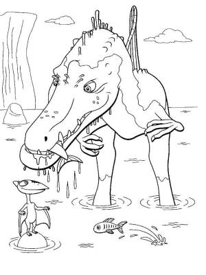 Раскраски Раскраска Большой тираннозавр купается с маленьким Поезд динозавров
