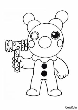 Раскраска Клоун Пигги с игрушечным молотком